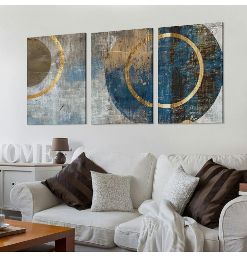 Ulloord Abstract Canvas Wall-Art For Office - Brown Wall Decor - Horizontal Wall Art Living Room Large Black Pictures Geometric Poster Ready To Hang