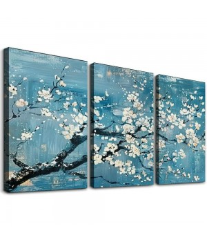 Wall Art for Living Room Teal Plum Blossom Canvas Wall Pictures for Bedroom Wall Decor large Framed Floral Canvas Prints Artwork Home Wall Decorations Ready to Hang Framed