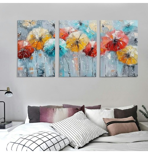 Flower Wall Art for Living Room, Dandelion Canvas Wall Decor for Bedroom, Colorful Abstract Print Painting Picture, Large Size