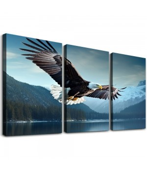 Flying Eagle Canvas Wall Art - Nature Pictures for Wall Decor Snow Mountain Forest Lake Painting Print Artwork for Living Room Bedroom Home Office Wall Decoration