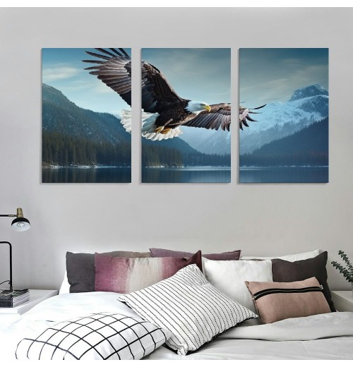 Flying Eagle Canvas Wall Art - Nature Pictures for Wall Decor Snow Mountain Forest Lake Painting Print Artwork for Living Room Bedroom Home Office Wall Decoration