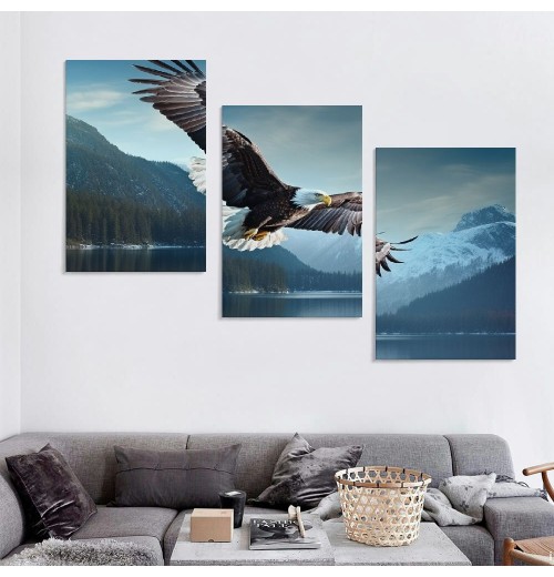 Flying Eagle Canvas Wall Art - Nature Pictures for Wall Decor Snow Mountain Forest Lake Painting Print Artwork for Living Room Bedroom Home Office Wall Decoration