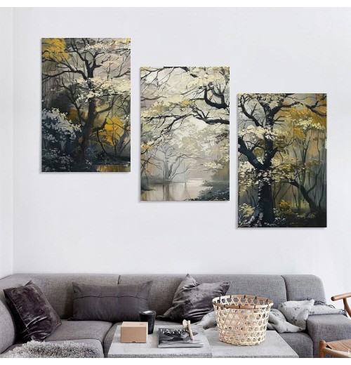 Canvas Art Wall Decor for Living Room Foggy Forest Painting Landscape Picture Modern Nature Artwork for Living Room Bedroom Bathroom Home Office Wall Decor Canvas Wall Decor