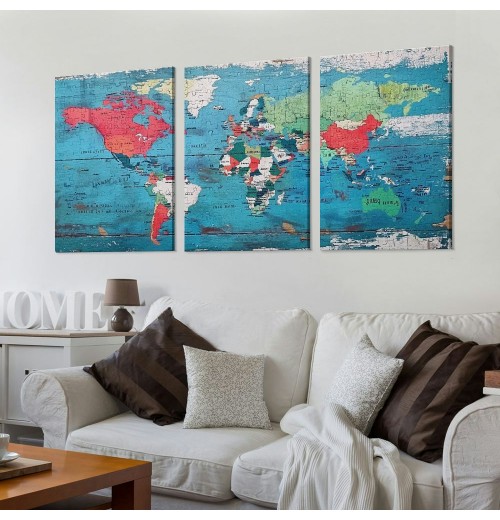 World Map Pictures Canvas Wall Art for Living Room Bedroom or Bathroom Wall Decor,Wall Map Wall Art Print Paitnings for Home Decor,World Map Waterproof Stretched Ready to Hang