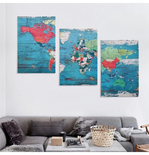 World Map Pictures Canvas Wall Art for Living Room Bedroom or Bathroom Wall Decor,Wall Map Wall Art Print Paitnings for Home Decor,World Map Waterproof Stretched Ready to Hang