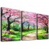 Canvas Wall Art Painting Pink Cherry Blossoms Park Tree Forest Wallpaper Spring landscape Picture Poster Print Framed and Stretched Ready to Hang for Living Room Bedroom Artwork