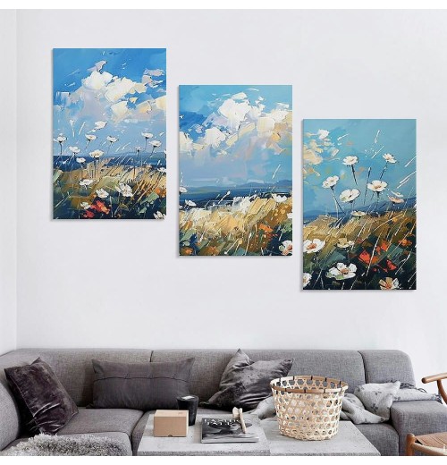 Flower Canvas Wall Art Daisy Floral Canvas Print Picture Landscape Daisy Blossom Canvas Artwork Landscape Canvas Painting for Living Room Bedroom Bathroom Office Home Decor