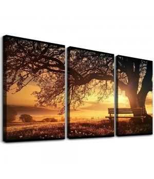 Wall Art Decor Canvas Print Picture Big Trees in Sunset Sunset Forest Natural Landscape Painting Artwork for Living Room Office Home Wall Decor Framed Ready to Hang