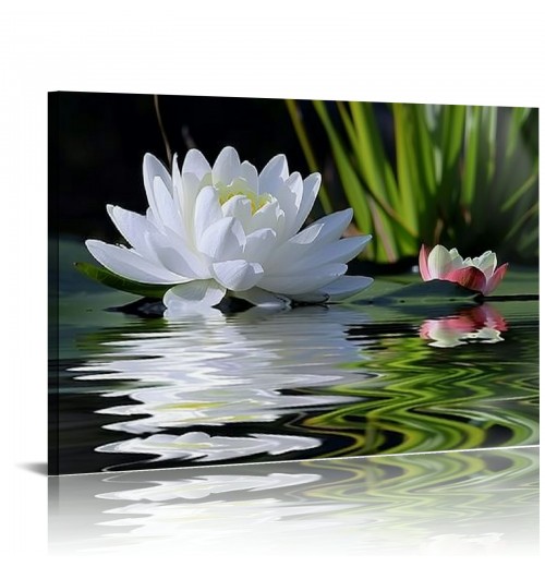 Canvas Prints Zen Wall Art Lotus Flower Prints Pictures for Bathroom Decor Spiritual Meditation Poster Artwork for Spa Decor Framed Read to Hang