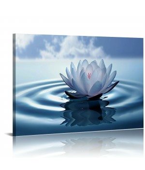 White Lotus Wall Art Canvas Pictures Print Spiritual Meditation Artwork Poster for Yoga Room Bathroom Zen Spa Photo Decor Framed Ready to Hang