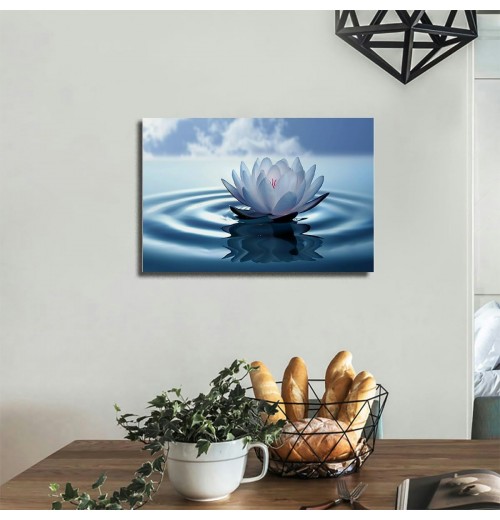 White Lotus Wall Art Canvas Pictures Print Spiritual Meditation Artwork Poster for Yoga Room Bathroom Zen Spa Photo Decor Framed Ready to Hang