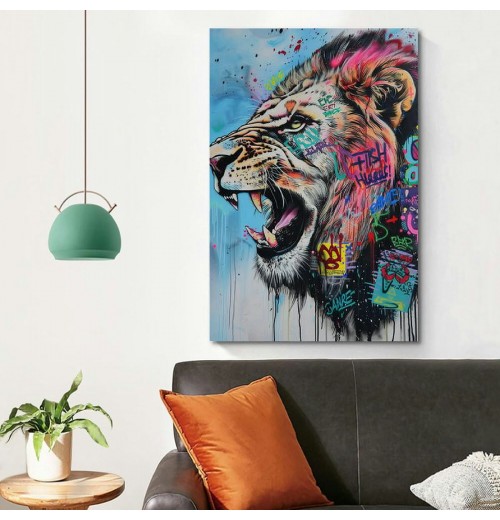 Graffiti Wall Art Pop Art Wall Decor Lion Picture Graffiti Canvas Wall Art Graffiti Art Colorful Wall Decor Street Art Canvas Wall Art Graffiti Poster for Room Decor