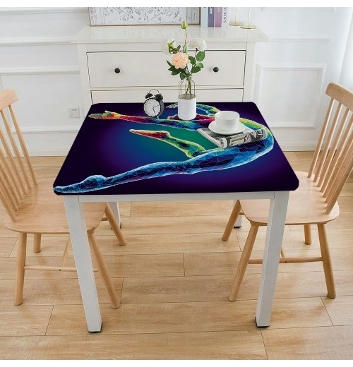 Athletes' Square Table Cover, Rainbow-Colored Vivid Sports Men's Jumping Theme Picture, Elastic Edge, Used for Table Decoration, Buffet and Camping