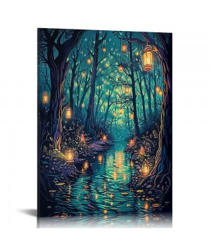 Halloween Fantasy Forest Canvas Wall Art, on Trees Blue Poster for Aesthetic, Picture Print Decor