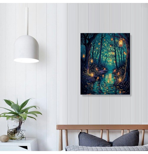 Halloween Fantasy Forest Canvas Wall Art, on Trees Blue Poster for Aesthetic, Picture Print Decor