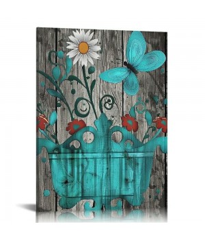 Bathroom Wall Art Daisy Canvas Pictures Modern Flower Bathtub Artwork Rustic Wood Board Background Contemporary Wall Art Decor Bedroom Living Room Office Home Framed Ready to Hang