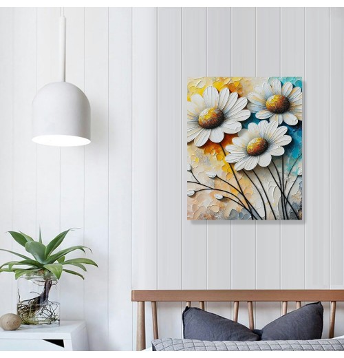 White Flowers Textured Canvas Wall Art for Living Room, Canvas Wall Art Floral Artwork Modern Flower Pictures Wall Decor Framed Bathroom Bedroom Home (White Flowers)