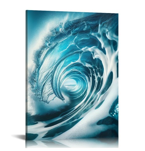 Canvas Wall Art for Living Room, Canvas Wall Art Framed Modern Hanging Wall Decor Sea Wave Pictures Poster Bathroom Bedroom Home ()