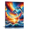 Dolphin Sunset Canvas Wall Art Animal Painting Art Decor Prints Picture of Dolphins Jumping Out of Water Framed Ready to Hang