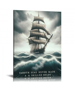 Smooth Seas Never Made A Skilled Sailor Motivational Wall Art Inspirational Canvas Poster Entrepreneur Quote Picture Home Office Decor Painting Framed and Stretched Ready to Hang