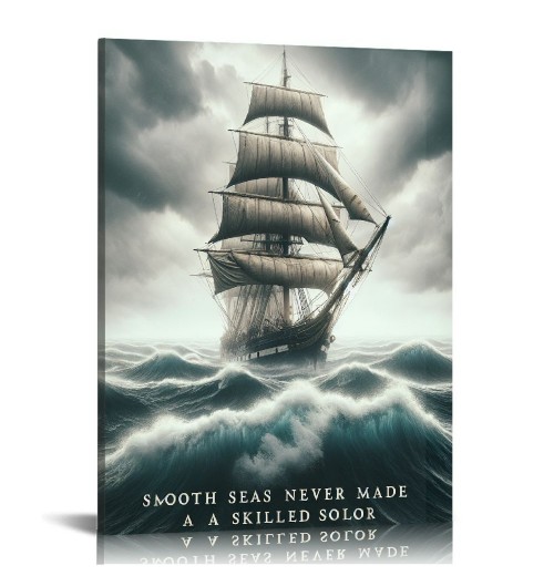 Smooth Seas Never Made A Skilled Sailor Motivational Wall Art Inspirational Canvas Poster Entrepreneur Quote Picture Home Office Decor Painting Framed and Stretched Ready to Hang