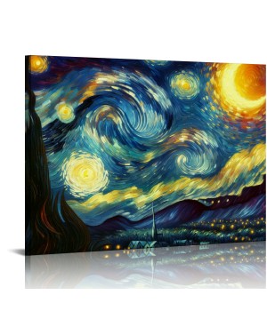 Starry Night Canvas Print of Van Gogh Oil Paintings Reproduction Modern Canvas Print Artwork Abstract Landscape Pictures Printed on Canvas Wall Art for Home Office Decorations