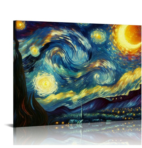 Starry Night Canvas Print of Van Gogh Oil Paintings Reproduction Modern Canvas Print Artwork Abstract Landscape Pictures Printed on Canvas Wall Art for Home Office Decorations