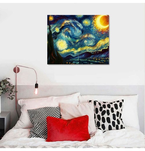 Starry Night Canvas Print of Van Gogh Oil Paintings Reproduction Modern Canvas Print Artwork Abstract Landscape Pictures Printed on Canvas Wall Art for Home Office Decorations