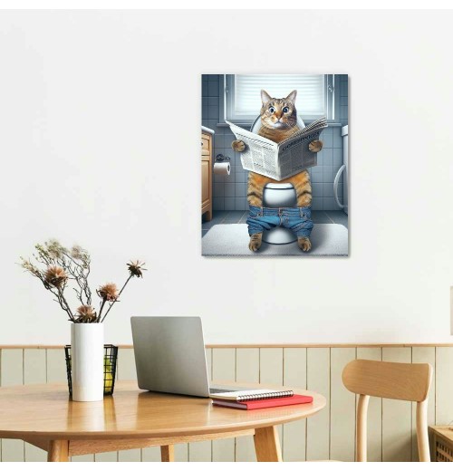 Cat Paintings Canvas Wall Art Modern Cat Bathroom Decor Posters Cat on Toilet Pictures Funny Animals Kids Bathroom Wall Decor For Living Room Bathroom Decoration