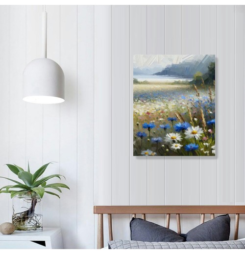 Canvas Wall Art Beach Floral Wall Picture Boho Farmhouse Daisy Flowers Nautical Sea Ocean Canvas Print Vintage Artwork for Bathroom Bedroom Living Room Office Decor