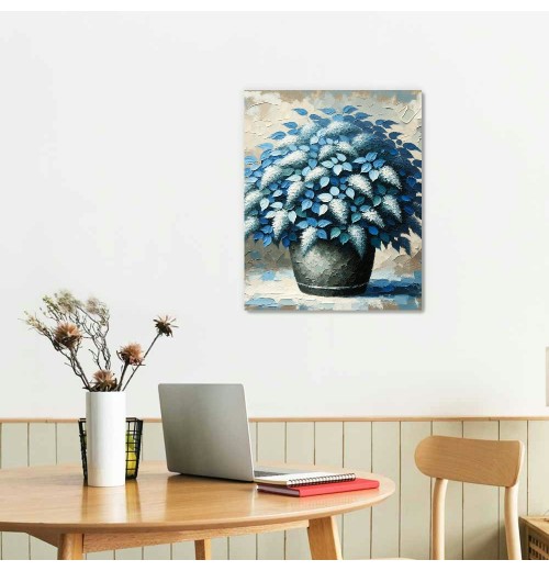 Blue Floral Canvas Wall Art for Living Room, Oil Painting Floral Artwork Modern Blue Flowers Picture Wall Decor Framed Bathroom Bedroom Home Office