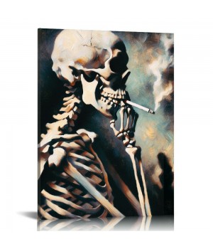 Skull of a with Burning Cigarette, Canvas Wall Art for Home Decor and Wall Decor Post-impressionism Canvas Prints Pictures Artwork