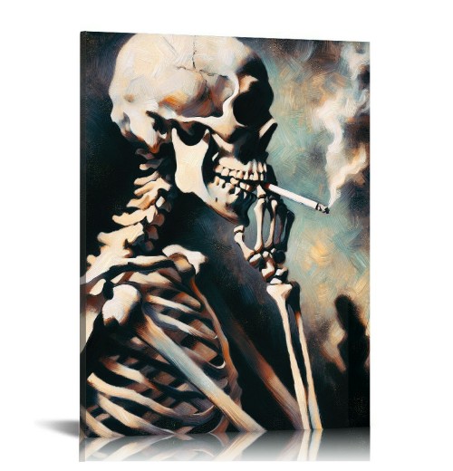 Skull of a with Burning Cigarette, Canvas Wall Art for Home Decor and Wall Decor Post-impressionism Canvas Prints Pictures Artwork